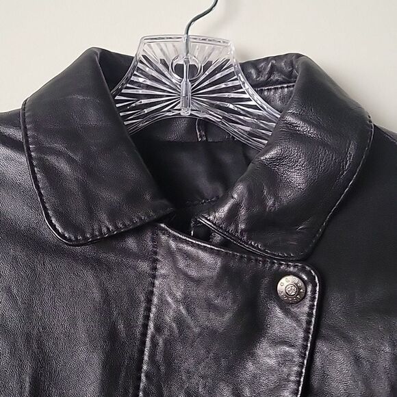 VTG Luis Alvear Womens P XS 80s Leather Black Bomber Moto Biker Jacket Coat New - Picture 4 of 15